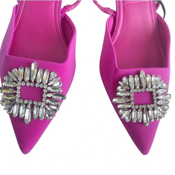 Zara Pink Slingback Heels with Embellishment - Picture 4 of 10